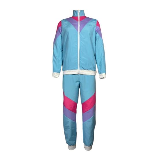 2Pcs/Set Disco Tracksuit Retro 80s Sportswear Long Sleeve Color Block Zipper Jacket High Waisted Long Trousers Set Men Women Party Wear