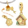 Copper Golden Bird House Alarm Clock Can Be Opened And Closed Charms Pendant Fit Diy Bracelet Women Jewelry Gifts