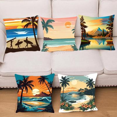 1pc Northern Europe Tropical Beach Landscape Pillow Case Square Bedroom Sofa Leisure Comfort Cushion Car Living Home Decoration