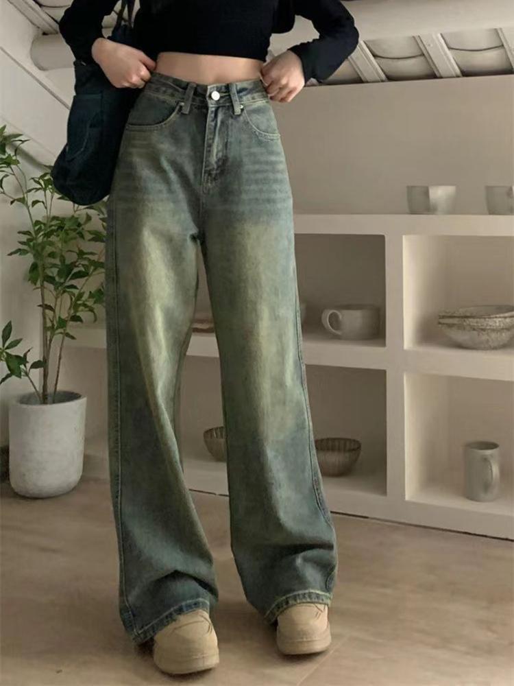 Vintage 90s Baggy Straight Denim Trousers Female Y2K High Waist Loose Wide Leg Jeans Women Streetwear All-Match Casual Pants New
