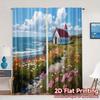 Set Of 2 Modern Flat Printing Curtains Without Rod Seaside Chapel Print Durable Polyester Curtain Thermal Made