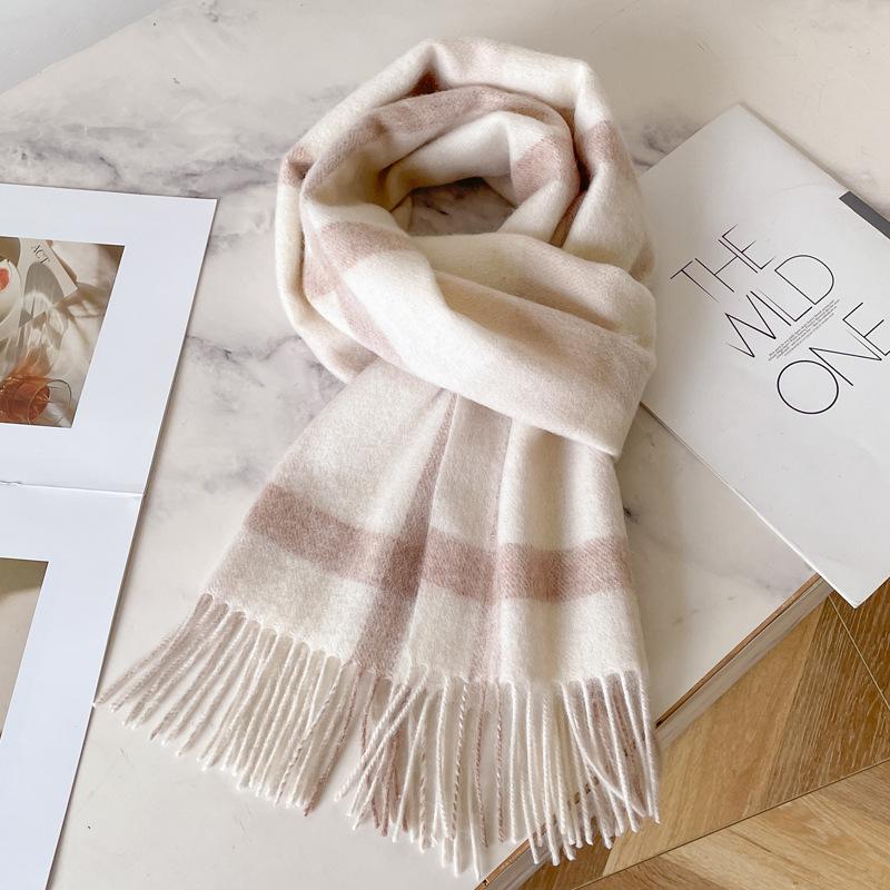 Classic 100 Wool Plaid Red Scarf for Men and Women, Warm Autumn and Winter Cashmere Scarf