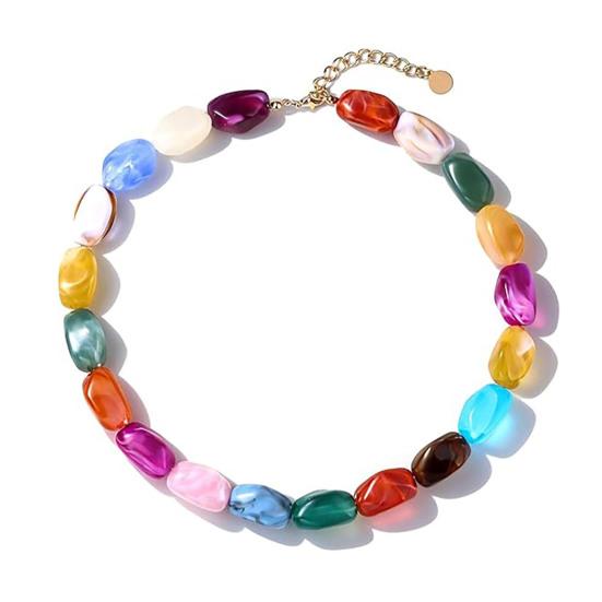 Barevný náhrdelník s velkými korálky pro ženy Pryskyřičné korálky Krátký náhrdelník Bohatý styl Masivní choker pro letní plážovou párty dovolenou