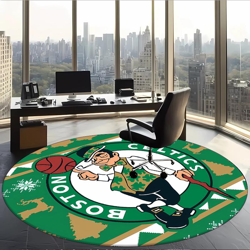 Boston Celtics (1) Rund kontormåtte Dekorativ gulvmåtte til kontor, soveværelse, stue og hjemmerum