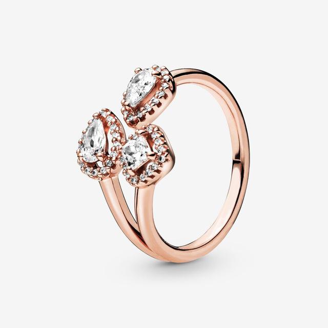 Lr intemporel souhait coeur étincelant or Rose mince diadème Wishbone anneaux clair trois pierre anneau pour les femmes cadeau de saint valentin