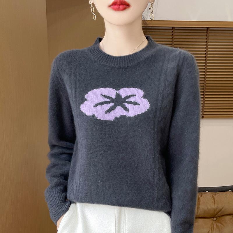 French Retro 3D Flower Wool Knit Top – Versatile, Loose, Stylish & Casual with a Slimming Round Neck Design