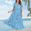 Women Casual Loose Bohemian Floral Dress Short Sleeve Long Maxi Summer Beach Swing Dress