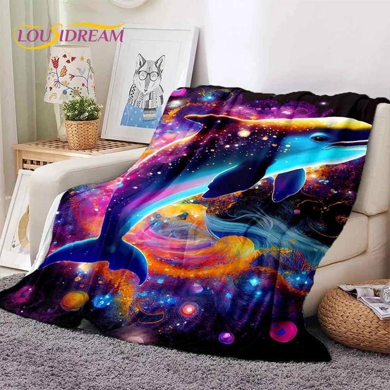 3D Onderwaterwereld Zeebodem Dolfijn Cartoon Zachte Flanellen Deken voor Bedden Slaapkamer Sofa Picknick, Plaid voor Buiten Vrije Tijd