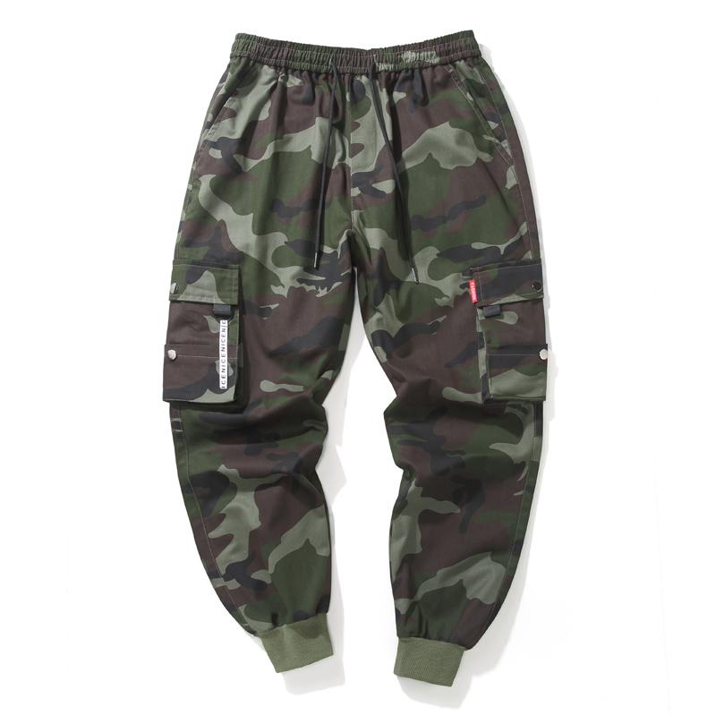 Hip Hop Cargo Pant Mens Fashion Joggers Casual Pants Streetwear Multi-Pocket Ribbons Military Pants Men Harem Pants Large Size