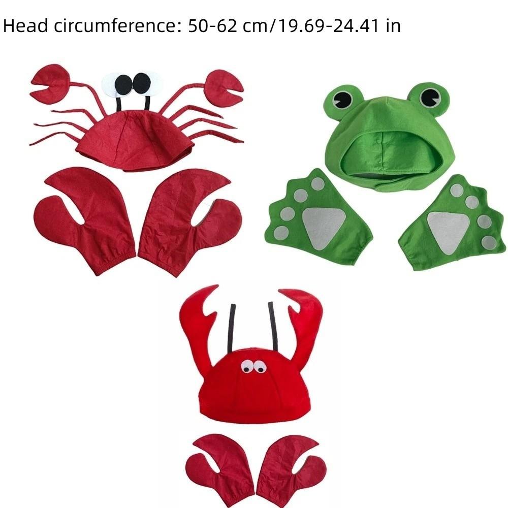 Performance Props Cartoon Crab Hat Cute with Gloves Frog Costume Animal Character Red Lobster Hat Party Props