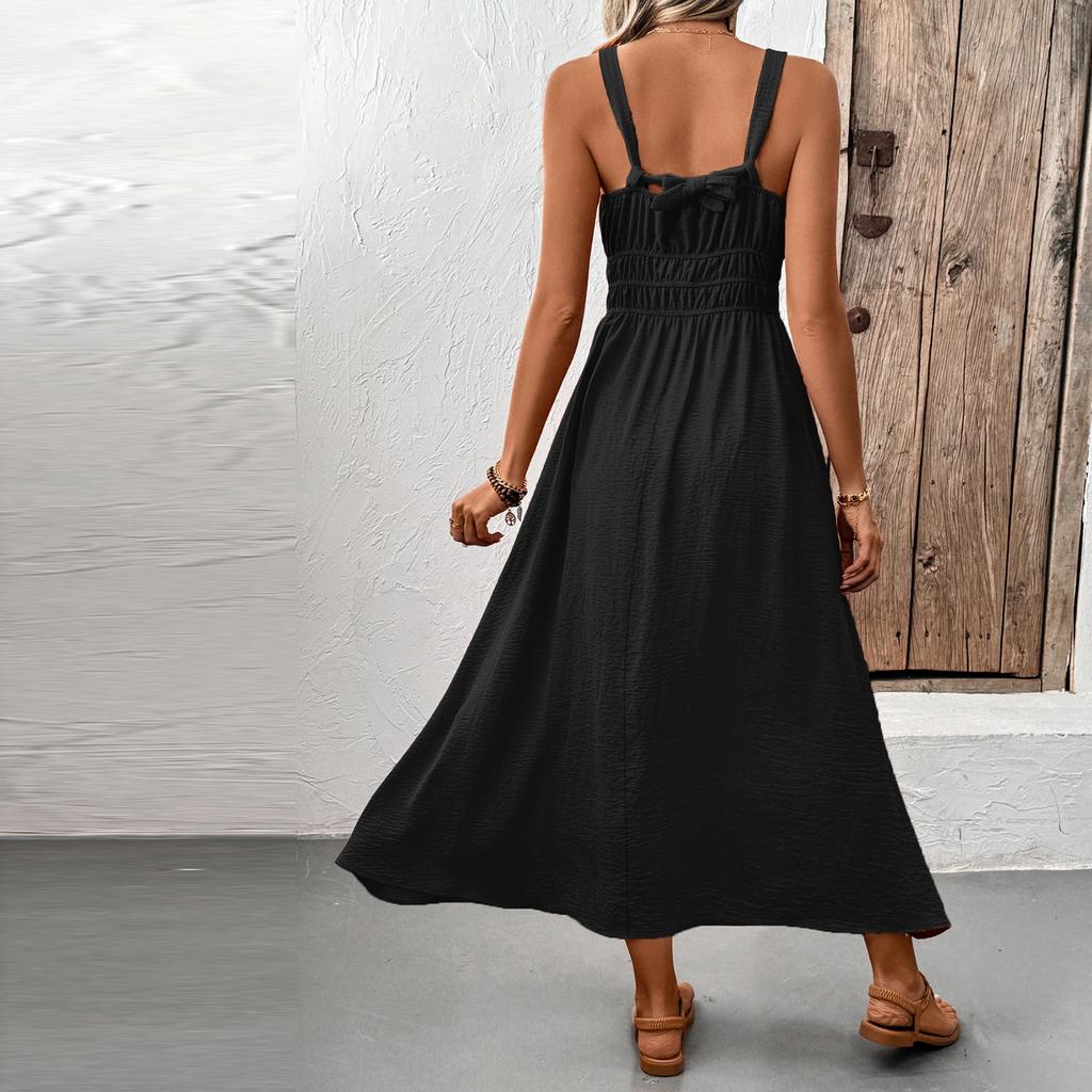 Dame Mote Casual Stil Middels Lengde Seler Ensfarget Damekjole