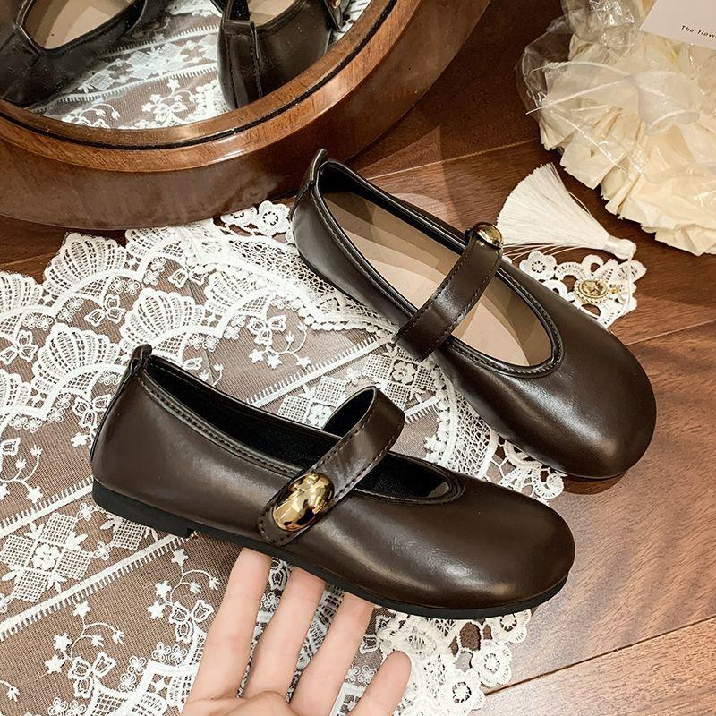 Mori retro 2025 women's shoes round head with commuting versatile ballet single shoes small leather shoes literary style
