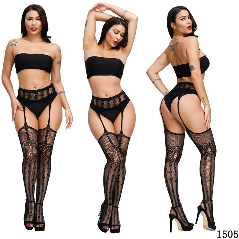 4XL Plus Size Women's Fishnet Stockings High Waist Transparent Mesh Tight Garter Belt Included Crotchless Lingerie Pantyhose