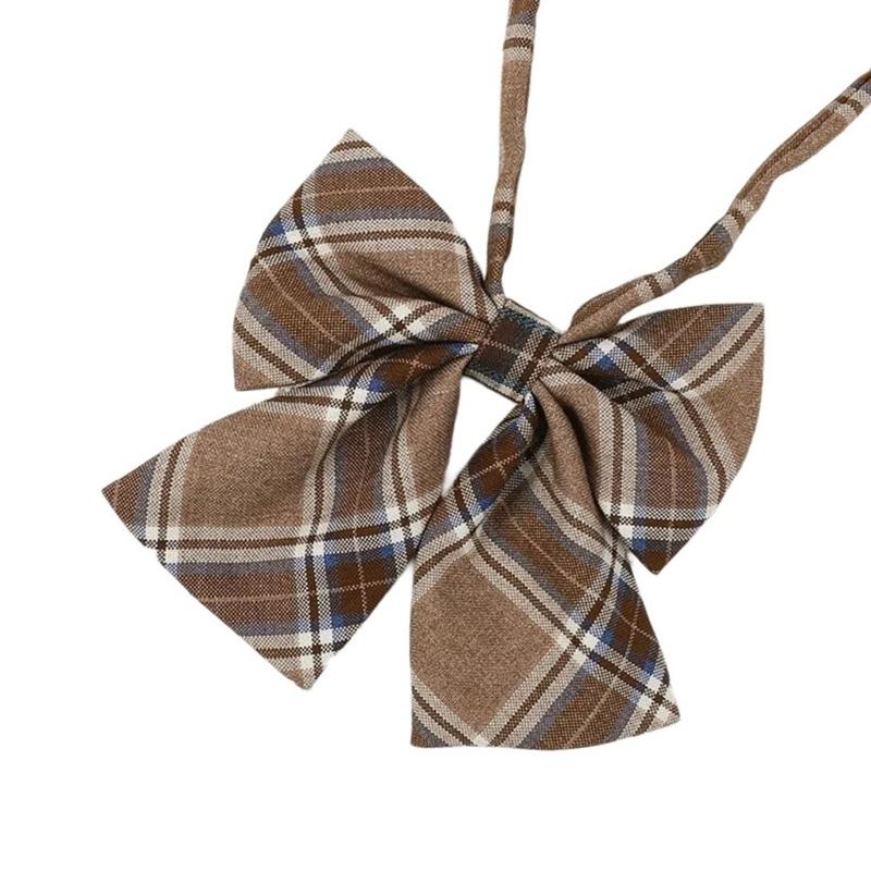 Cravattino a Righe a Quadri Marrone Papillon Pre-annodato per Uniforme Scolastica Giapponese JK