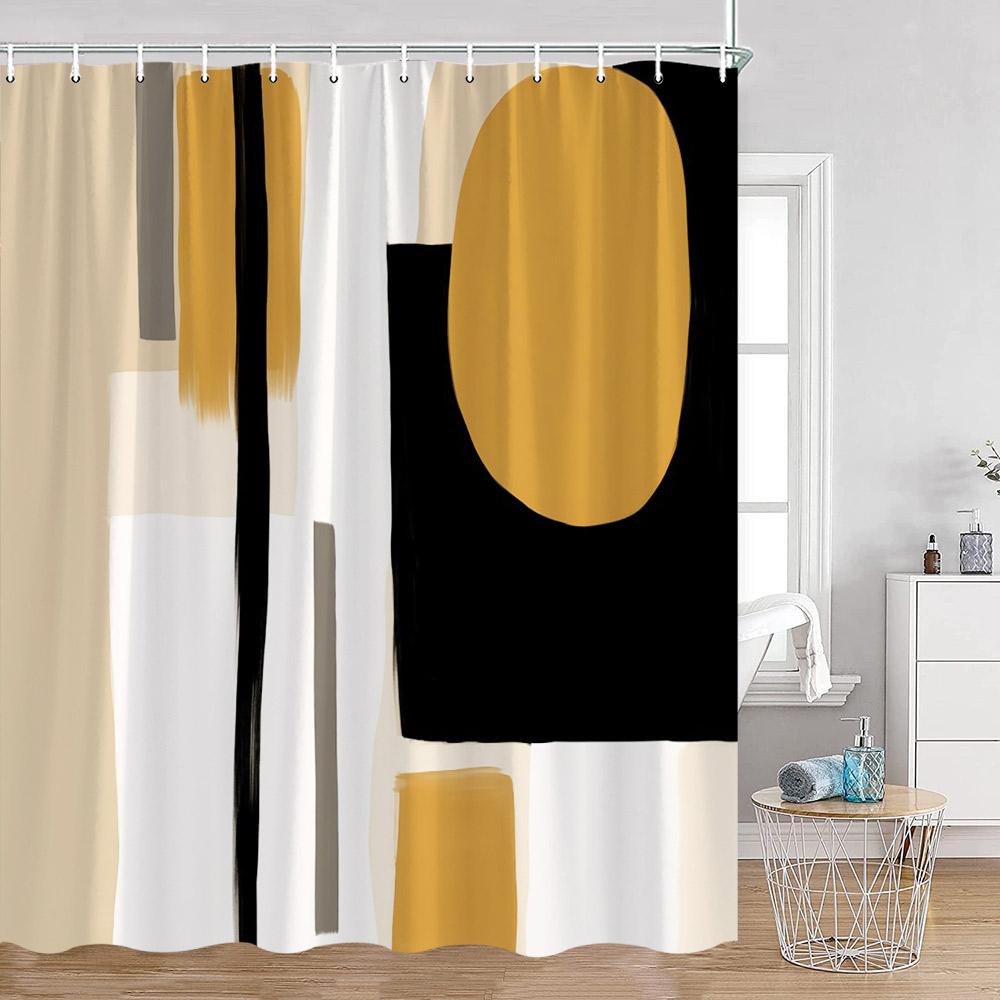 Tende da Doccia Geometriche Astratte Decorazioni Bagno Minimaliste Nordiche di Metà Secolo Tenda da Bagno Moderna in Poliestere con Ganci
