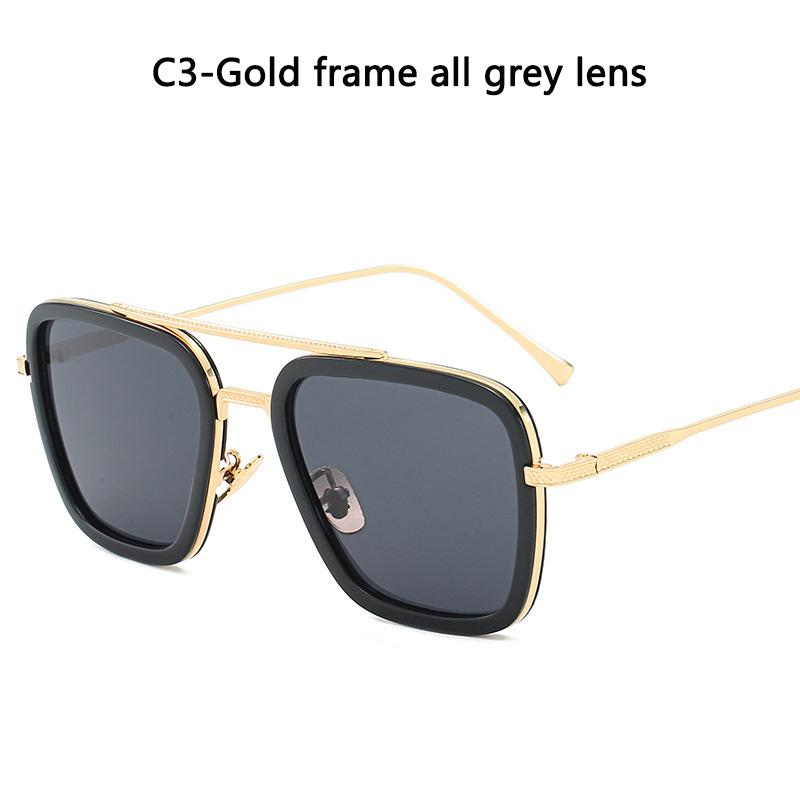 Square Men Edith Sunglasses Vintage Tony Stark Silver Metal Frame Blue Lens Glasses Fashion Women Steampunk Eyewear