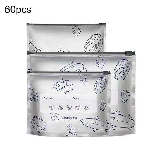 30/60/90Pcs Aluminum Foil Sealable Storage Bags Reusable Leakproof Vacuum Pouches with Label Zip Lock Food Grade Vegetable Fruit Meat Sealing Bag