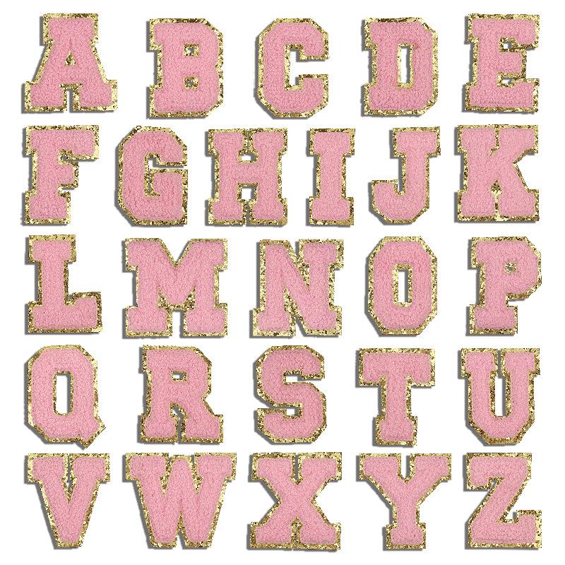 Alphabet 26 Letters Sequins Chenille For Clothing Bags Jacket Pink Sewing Decor Supplies