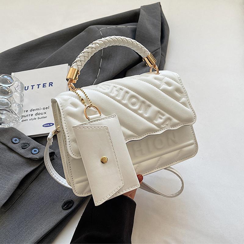 Fashion Women PU Leather Samll Square Shoulder Bag Vintage Solid Color Top Handle Crossbody Bag With Small Purse CLE