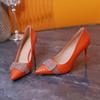 Fashion Sapatos Femininas Women Cute Pointed Toe Black Patent Leather Spring & Summer Stiletto Heels Lady Fashion Orange Pumps E1078