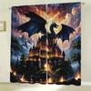 Dragon and Black Castle Printed Curtains, Pole Bag Design, Bedroom and Living Room, Home Decoration, Room Decoration