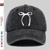 Bow Graphic Washed Baseball Cap Vintage Cotton Adjustable Casual Unisex Street Hat