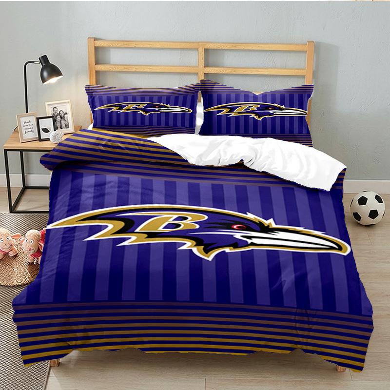football Ravens Logo 3pcs Bedding Set,Including 1pc Duvet Cover And 2pcs Pillowcases Perfect Gift for Christmas,Ideal for Bedroom, Dormitory