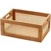 Caja de Almacenamiento Retro de Madera Maciza Cesta de Ratán de Escritorio Libros Aperitivos Fruta Cosméticos Cajas Organizadoras Hogar Baño Cocina Cesta