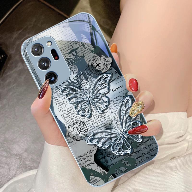 Vintage Butterfly For Samsung Galaxy Note 8 9 10 PRO 20 Ultra A01 02 03 Core 04E 4G 12 13 5G Tempering Glass Phone Case