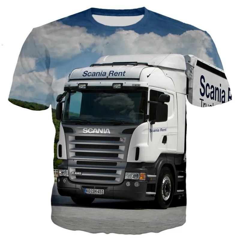 Summer Fashion New Heavy Truck Pattern Men's Print Image Fun Round Neck Short Sleeve Extra Large Comfortable Top