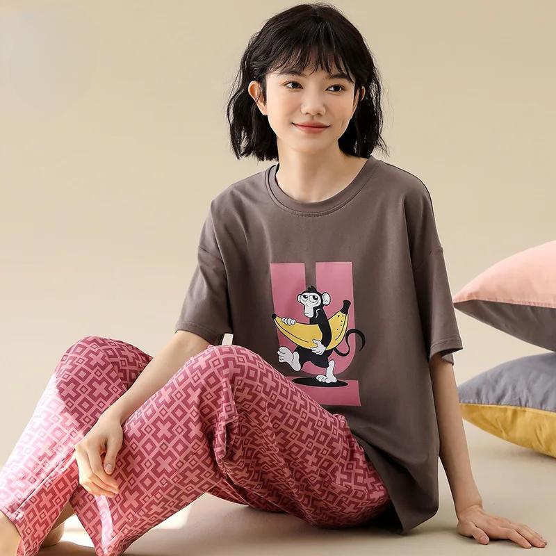 Neuer Sommerpyjama für Damen, kurzärmelige Shorts, Cartoon-Hauskleidung, reine Baumwolle, süß und niedlich