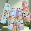 1PC Two Little Teddy Bear Print 750ml Color Plastic Sports Water Bottle Leakproof Flip Straw Lid Suitable for Sports Office Home Use