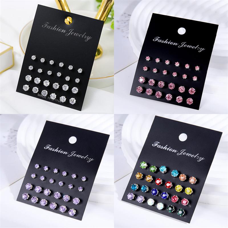 12 Pairs Shiny Zircon Stud Earrings Set for Women Men Daily Versatile Chic Silver Crystal Ear Jewelry Accessories