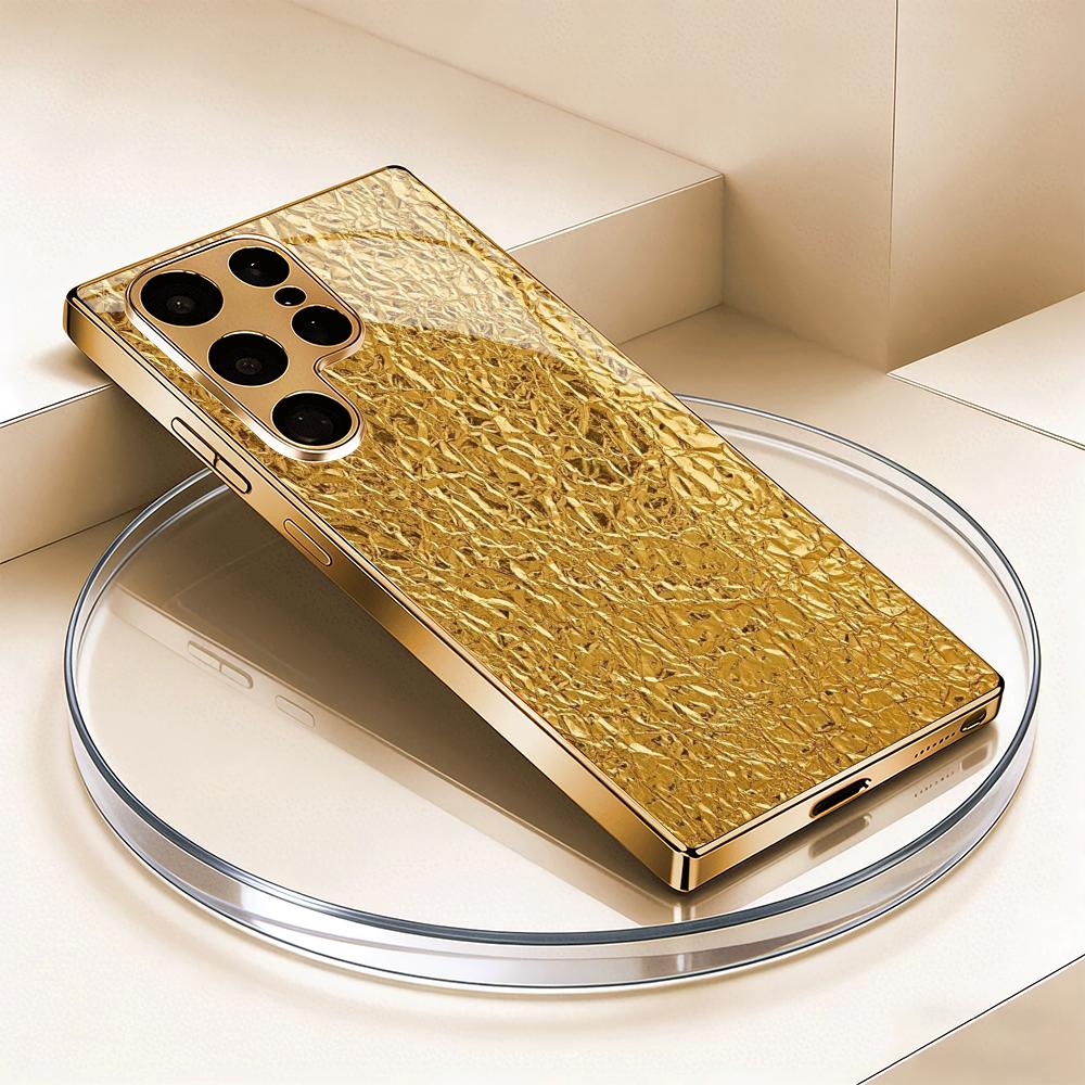 Gold Plated Tempered Glass Phone Case Suitable for Samsung Galaxy S26 S25 S24 S23 S22 S20 FE/Ultra/Plus Anti Drop Back Cover