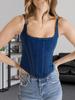 Dames Mouwloos Denim Crop Top Spaghettibandje Slim Fit Zomer Cami