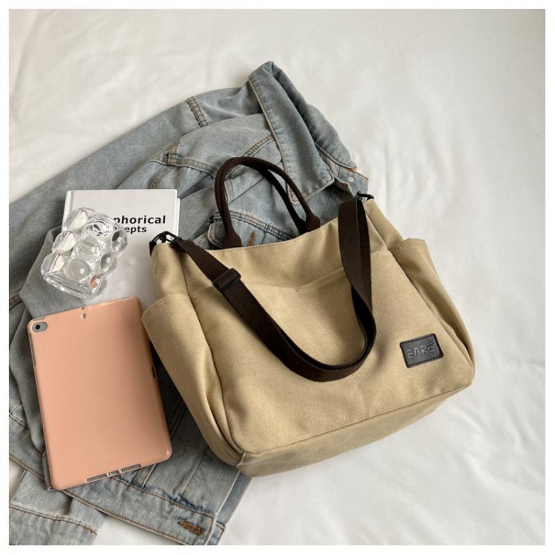 Retro Canvas Bag Women Tote Bag Student Computer Simple Handbag Thickened Crossbody Bag Commuter Zipper Handbag