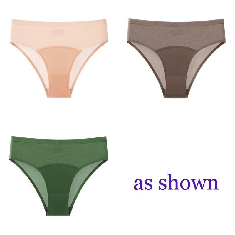 CINOON 3Pcs/Lot Sexy Ice Silk Satin Briefs Mid-Waist Mesh Seamless Underwear Solid Color Patchwork Breathable Panties