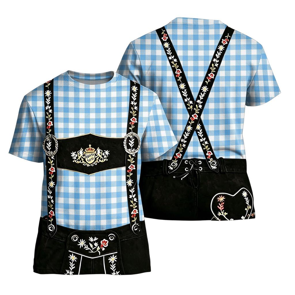Men's Retro Texture Print Short Sleeve T Shirt Vintage Style Loose Fit Summer Casual Top for Daily Wear Oktoberfest Costume