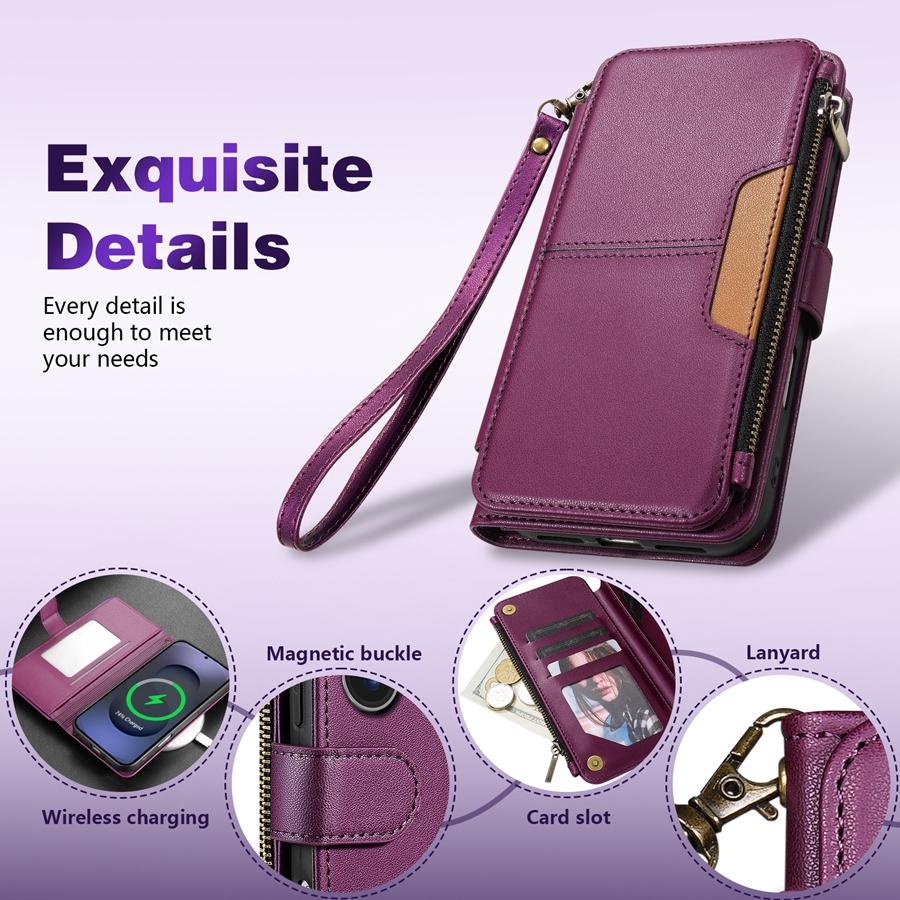 Lommebok Multi-kortplass Glidelås Støtte Magnetisk Flip Lærdeksel For Samsung Galaxy S26 Ultra S25 FE S24 Plus S23 S22 S21 S20
