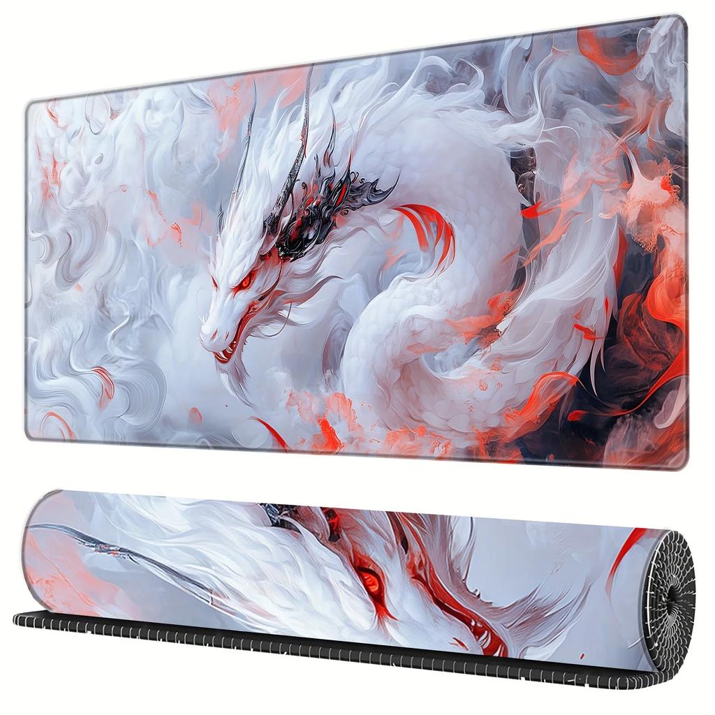 Japanisches Weißer Drache Mauspads Großes Gaming XL Zuhause Neue HD Mauspads XXL 90x40 Rutschfeste Büro Tastatur Teppich Laptop Mauspads