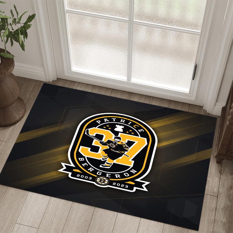 Boston Bruins Design Crystal Velvet Carpet Cozy Non?Slip Printed Rug For Bedroom Living Room Entrance