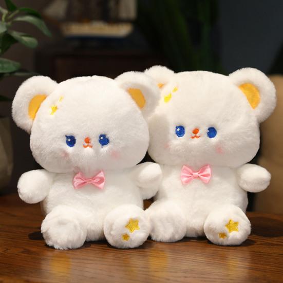 Cartoon Plush Toy Cute Bunny/Bear Doll Plushies Wear Mini Bow Soft Fluffy Stuffed Animal Pillow Ornament Kids Companion Doll Toy Birthday Gift