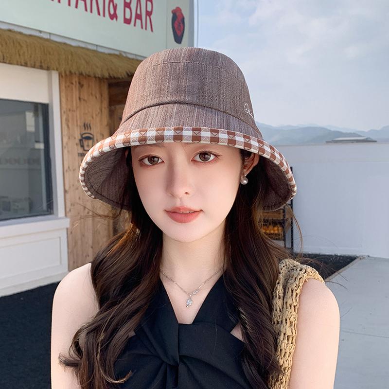 Spring and Summer Sun Hat for Children, Korean Version Checkered Bow Fisherman Hat, Outdoor Sun Hat