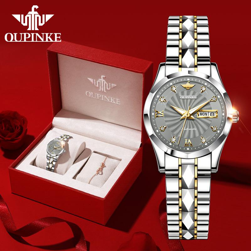 OUPINKE Watches Tungsten Steel Diamond-inlaid Waterproof Automatic Mechanical Watch Women Watch Women