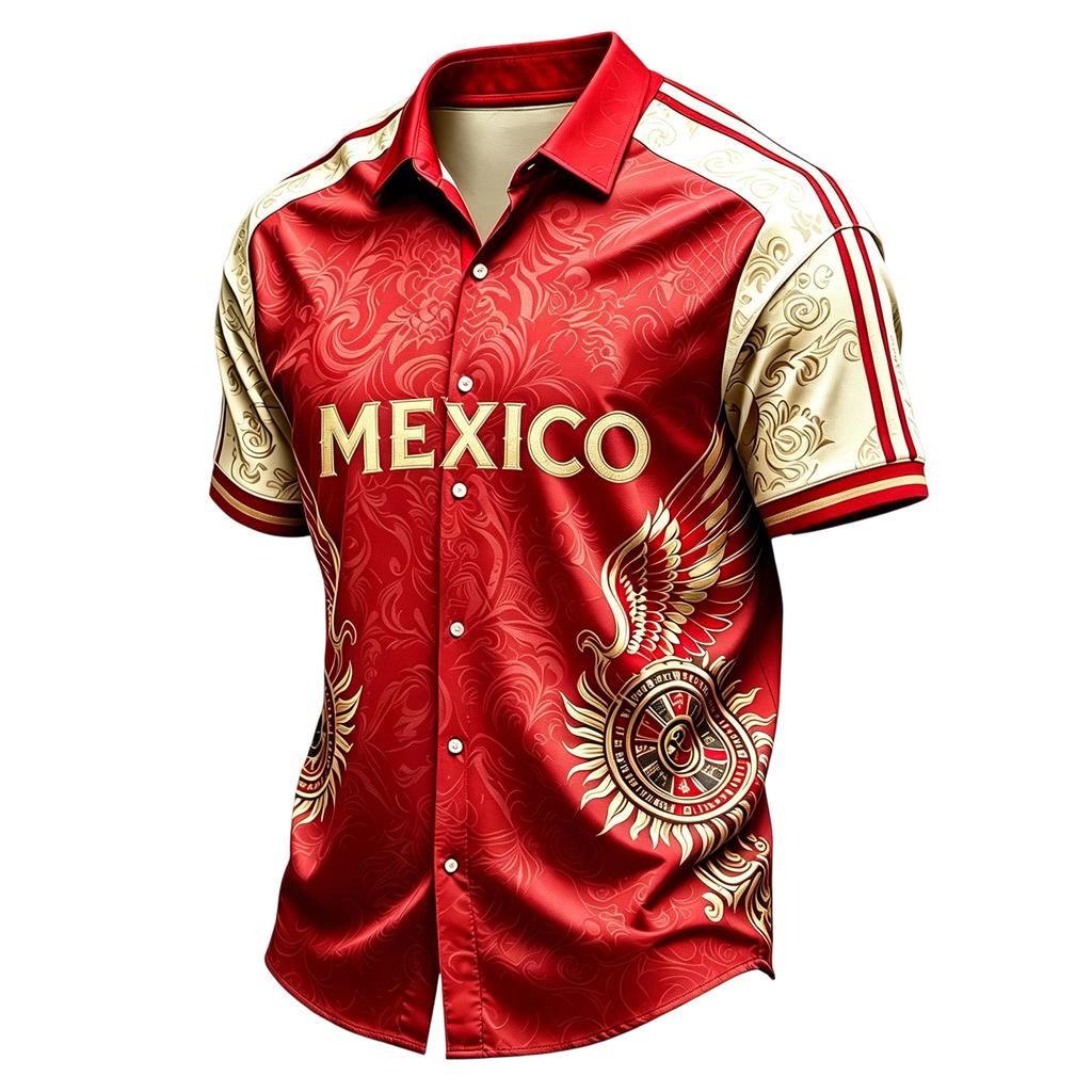 Casual Herenshirt met Korte Mouwen, Lichtgewicht, Ademend, met Mexico Letter Grafische Print voor de Zomer