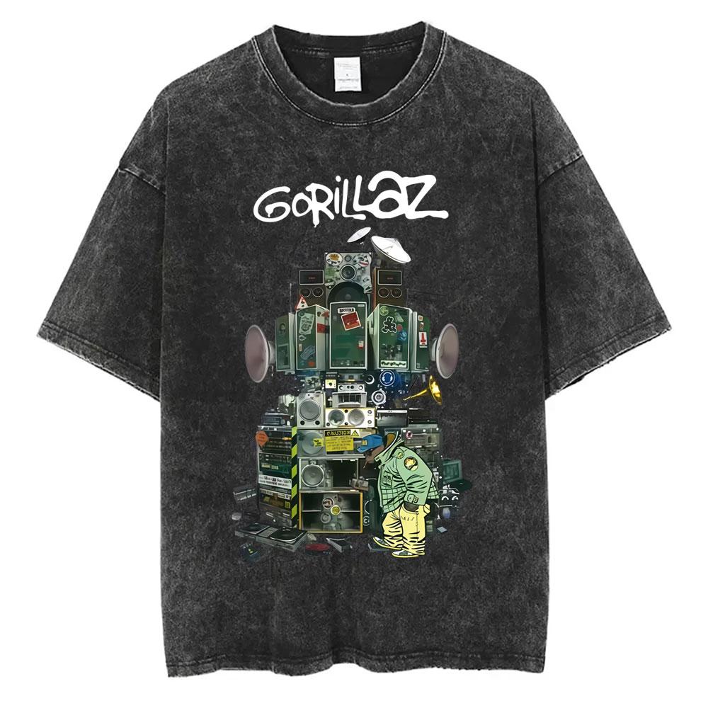 Washed Vintage Rock Band Gorillaz The Now Now Album Graphic Tshirts Men Women Clothing Hip Hop Punk Oversized Crewneck T Shirts