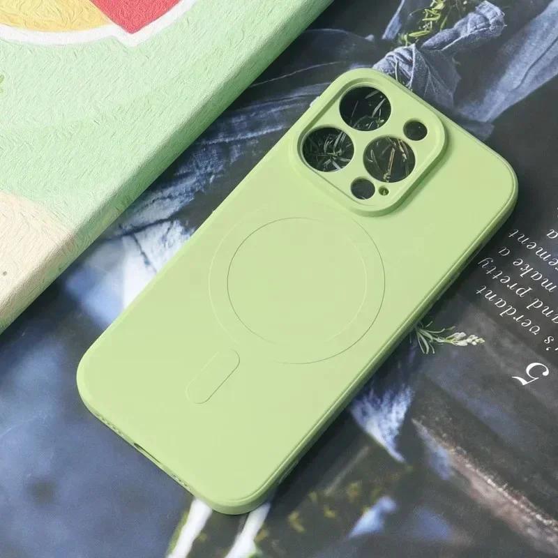Liquid Silicone Case For 16 15 14 13 11 12 Pro Max Plus Phone Magnetic Wireless Charger For Magsafe Shockproof Back Cover