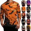Men's Casual Halloween Graphic Crew Neck T-Shirt Three Quarter Sleeve Top Printed Design Comfortable Fit