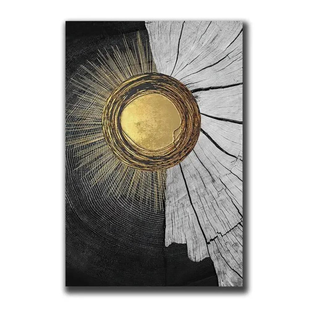 Luxury Vintage Wall Art Abstract Gold Black Green Marble Canvas Painting with Wood Texture Home Decor Posters Prints