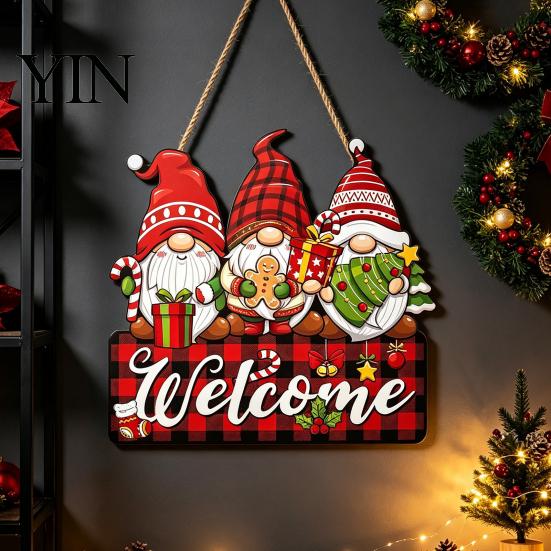 Solid Wood Christmas Decoration Gnome Wooden Hanging Pendant, Cartoon Ornament, Merry Decorative Craft Door Sign for Home Shop Holiday Party Hanger
